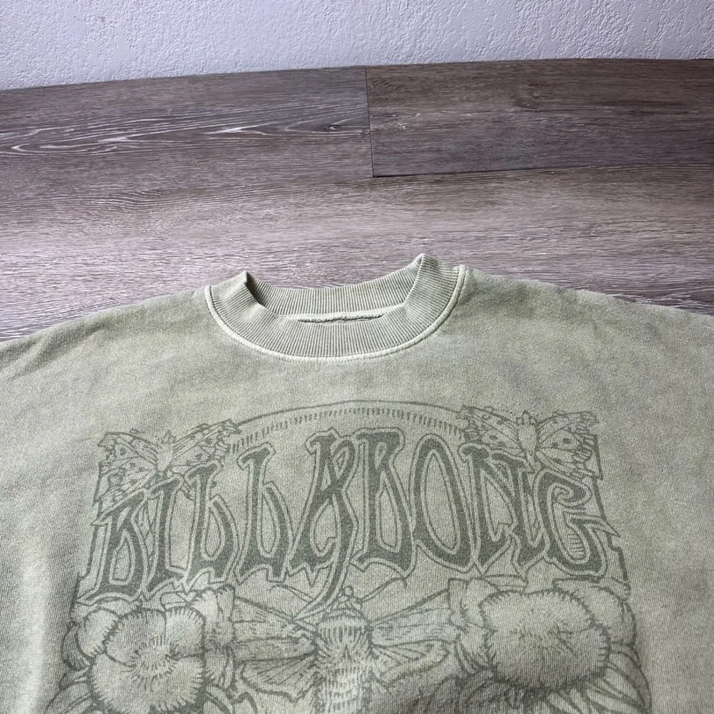 Billabong Sweatshirt Womens XS/S Green Butterfly Graphic Oversized Boho Pullover